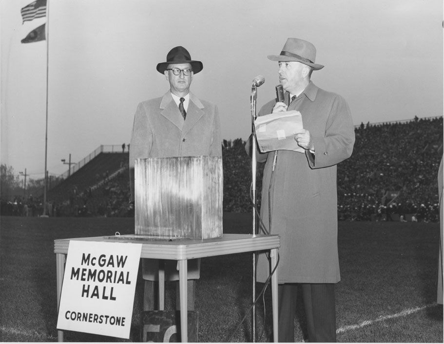 McGaw Memorial Hall: Foster McGaw at Cornerstone Ceremony, 1951