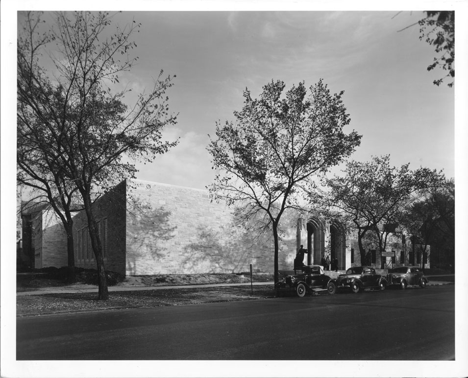 Patten Gym (New), Exterior: With Cars