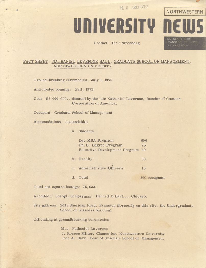 Leverone Hall: Fact sheet for Leverone Hall