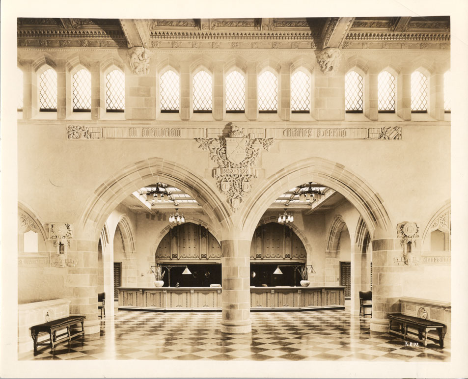 Deering Lib., Interior: Archways, Circulation Desk