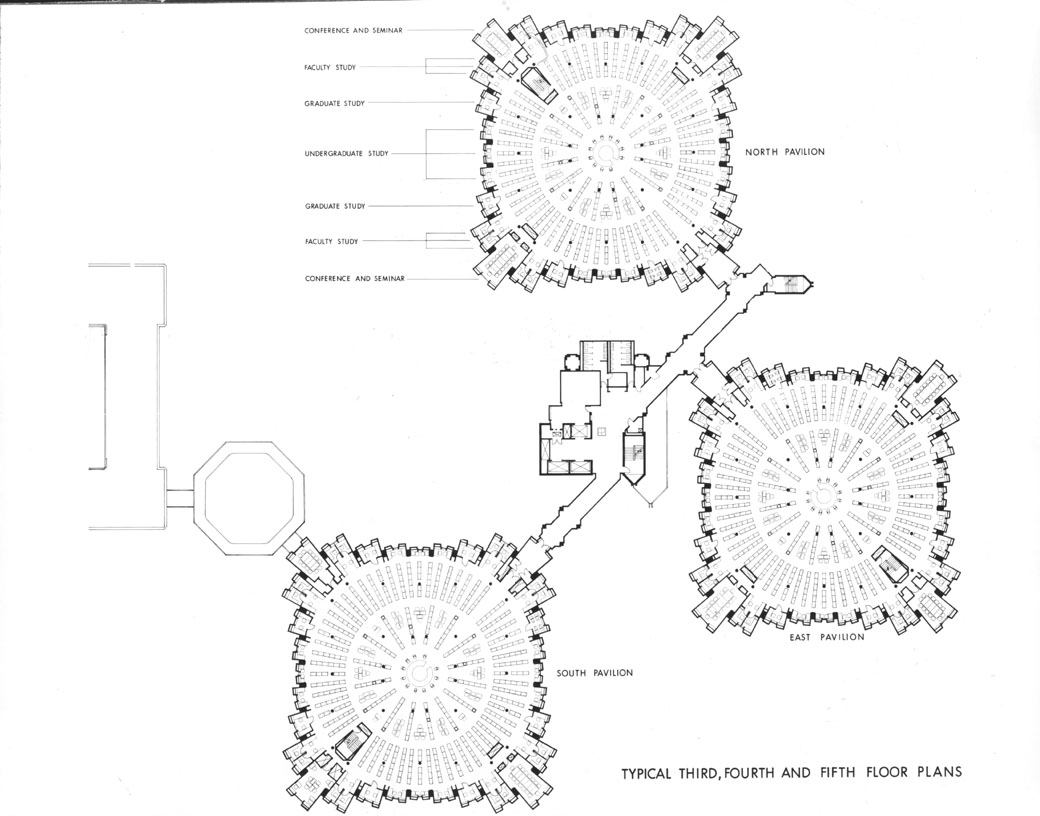 University Lib., Interior: Tower Floor Plan (3rd, 4th,  5th Floors)