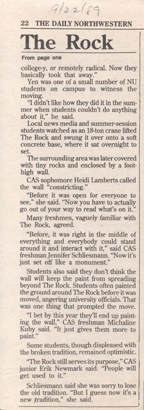 The Rock, Clippings: second page "Officials move Rock into campus conflict",