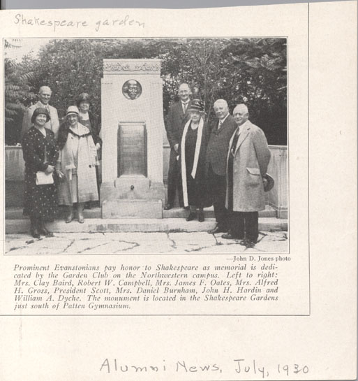 Shakespeare Garden, Dedication: Clipping from Alumni News