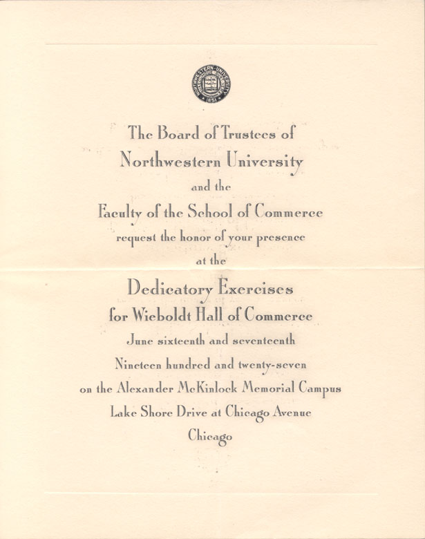 Wieboldt Hall, Dedication: Invitation