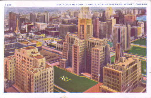 Chicago Campus: Postcard with "NU" on field