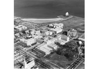 Technological Institute, Exterior: Aerial View, post-lakefill