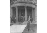 Lunt Library, Exterior: Theodore Roosevelt descending front steps