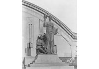 Patten Gym, Statues: "Pat" (female), representing self-sacrifice