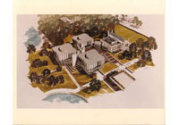 University Lib., Exterior: Aerial, Color Sketch