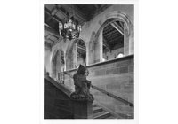 Deering Library, Interior: Monk Statue on Stair